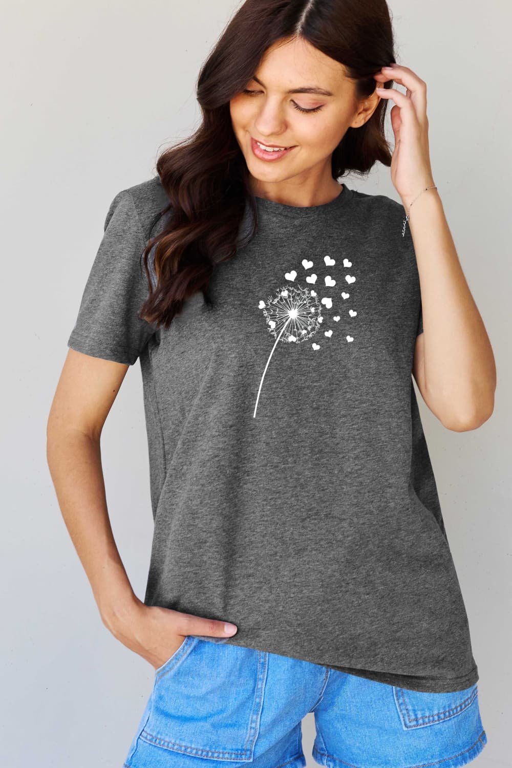 Simply Love Full Size Dandelion Heart Graphic Cotton T-Shirt BLUE ZONE PLANET