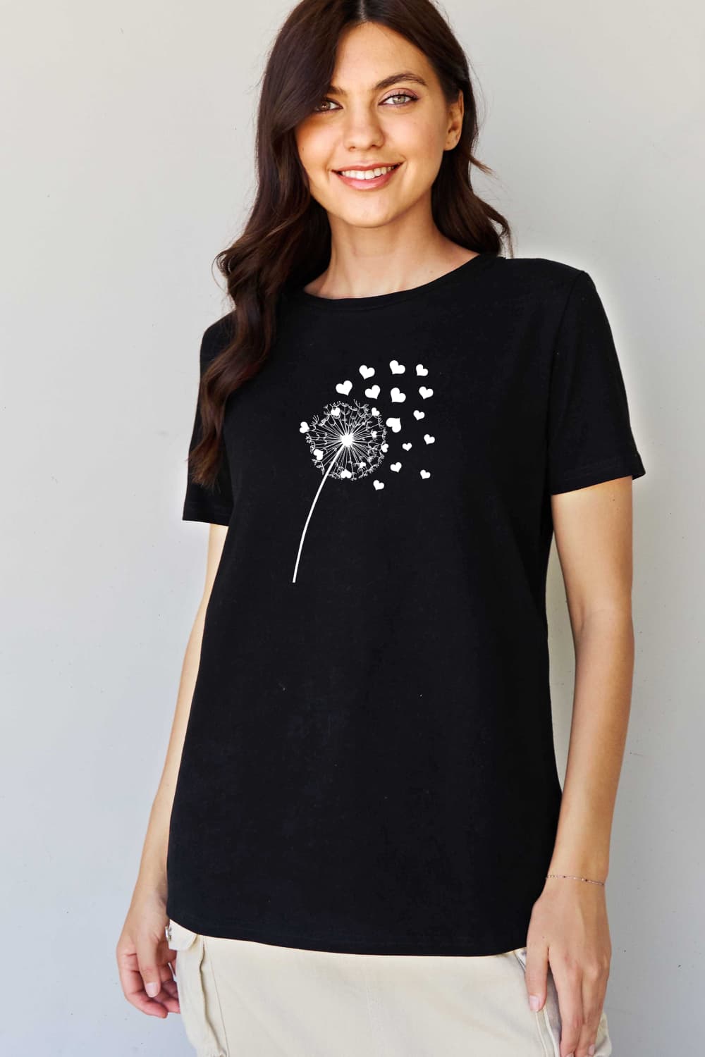 Simply Love Full Size Dandelion Heart Graphic Cotton T-Shirt BLUE ZONE PLANET