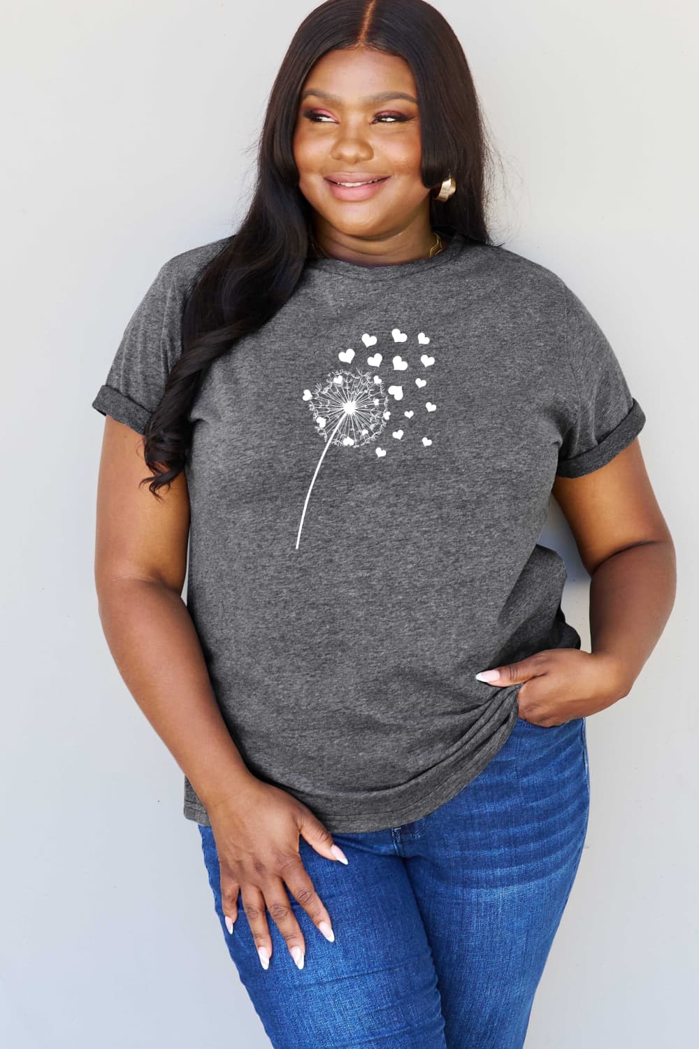 Simply Love Full Size Dandelion Heart Graphic Cotton T-Shirt BLUE ZONE PLANET