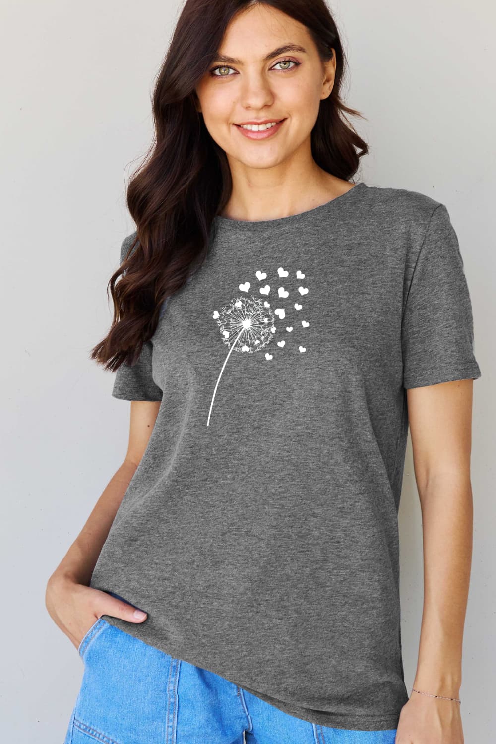 Simply Love Full Size Dandelion Heart Graphic Cotton T-Shirt BLUE ZONE PLANET