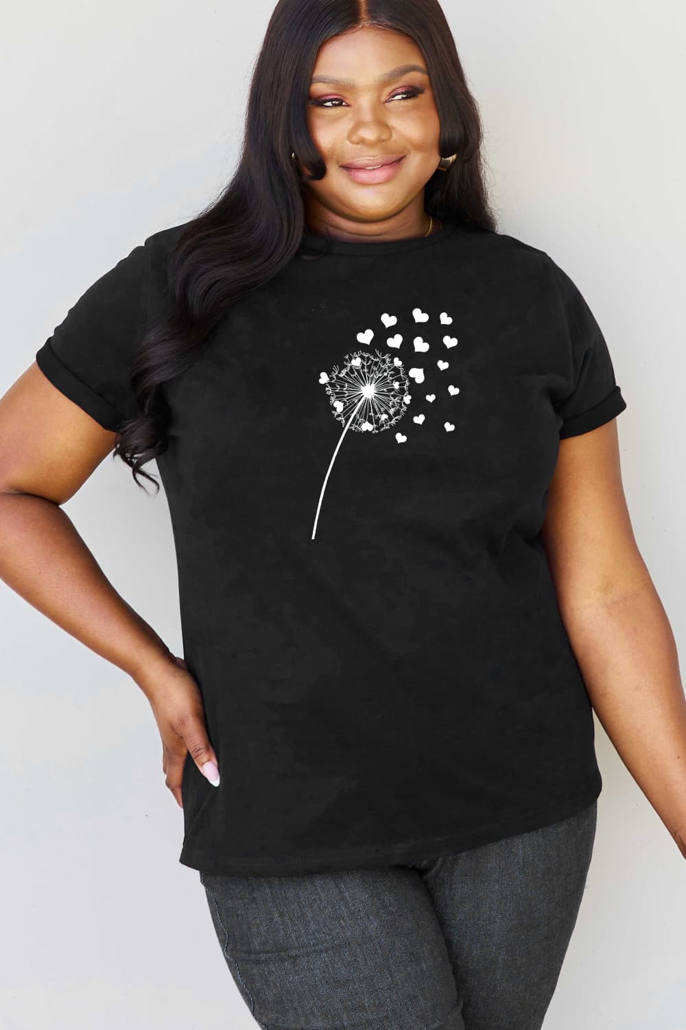 Simply Love Full Size Dandelion Heart Graphic Cotton T-Shirt BLUE ZONE PLANET