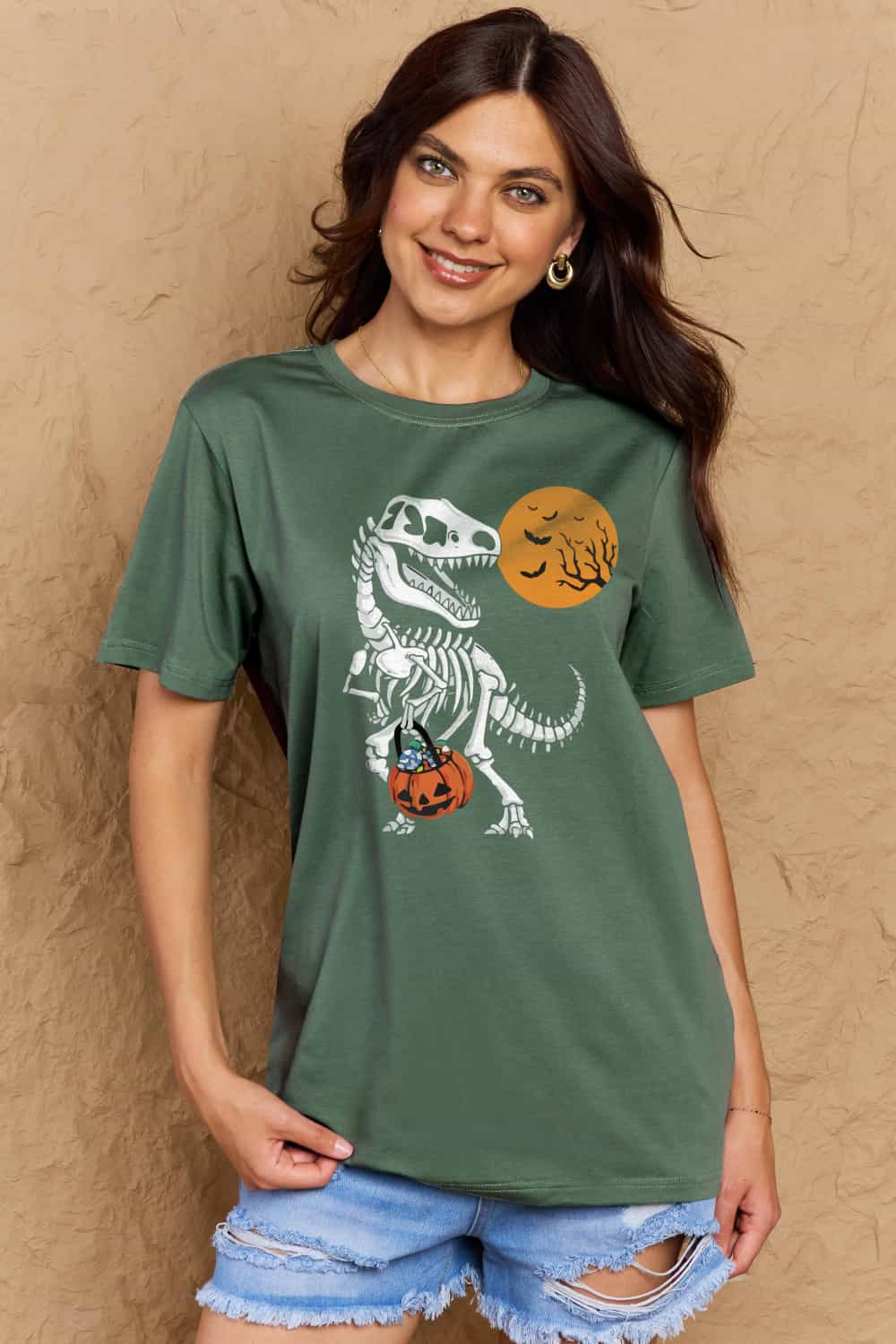 Simply Love Full Size Dinosaur Skeleton Graphic Cotton Tee BLUE ZONE PLANET