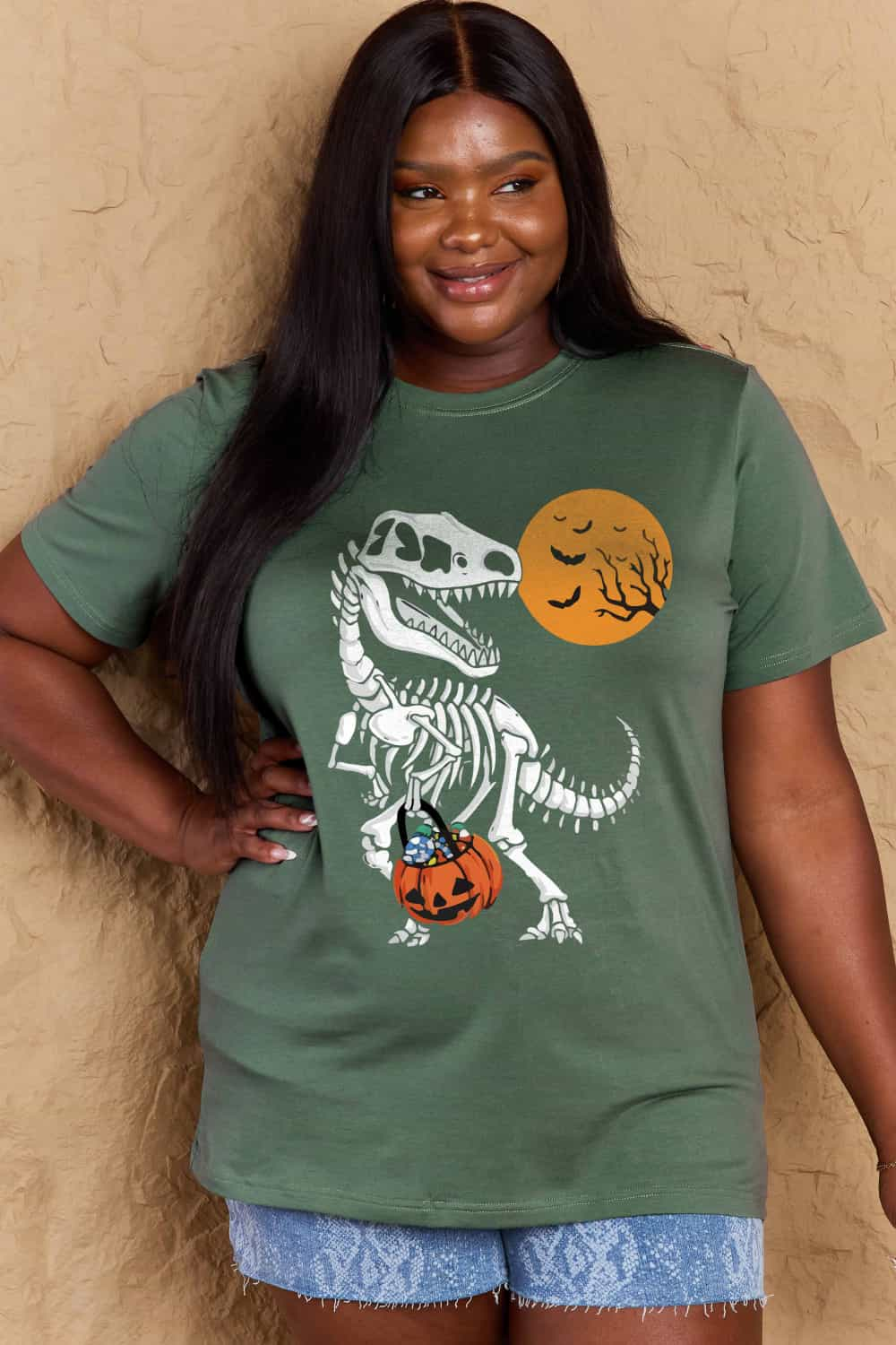 Simply Love Full Size Dinosaur Skeleton Graphic Cotton Tee BLUE ZONE PLANET