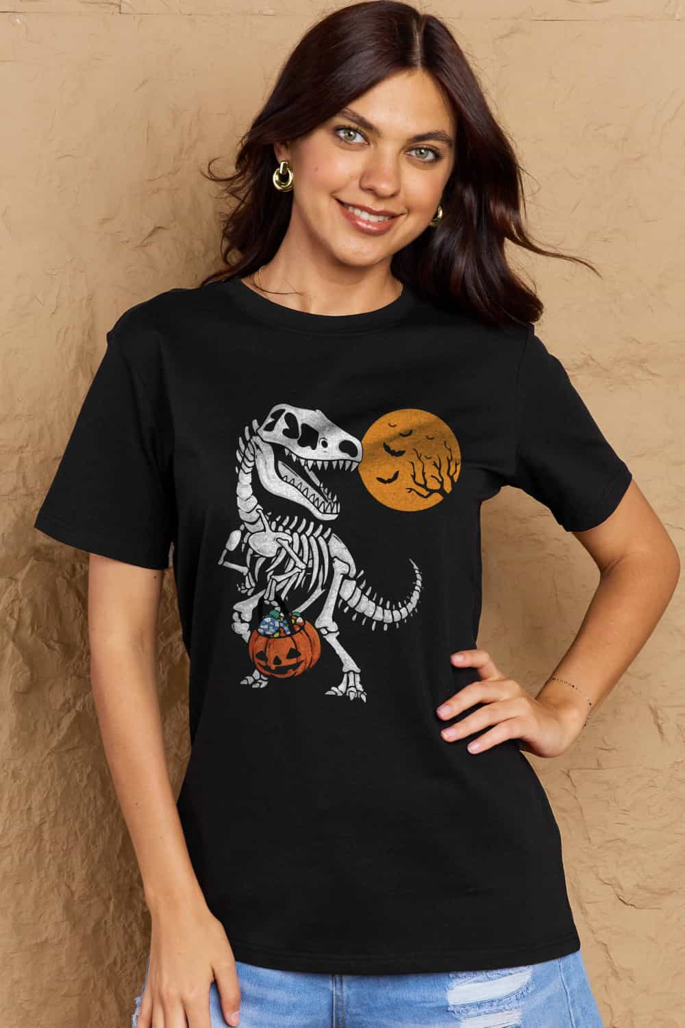 Simply Love Full Size Dinosaur Skeleton Graphic Cotton Tee BLUE ZONE PLANET