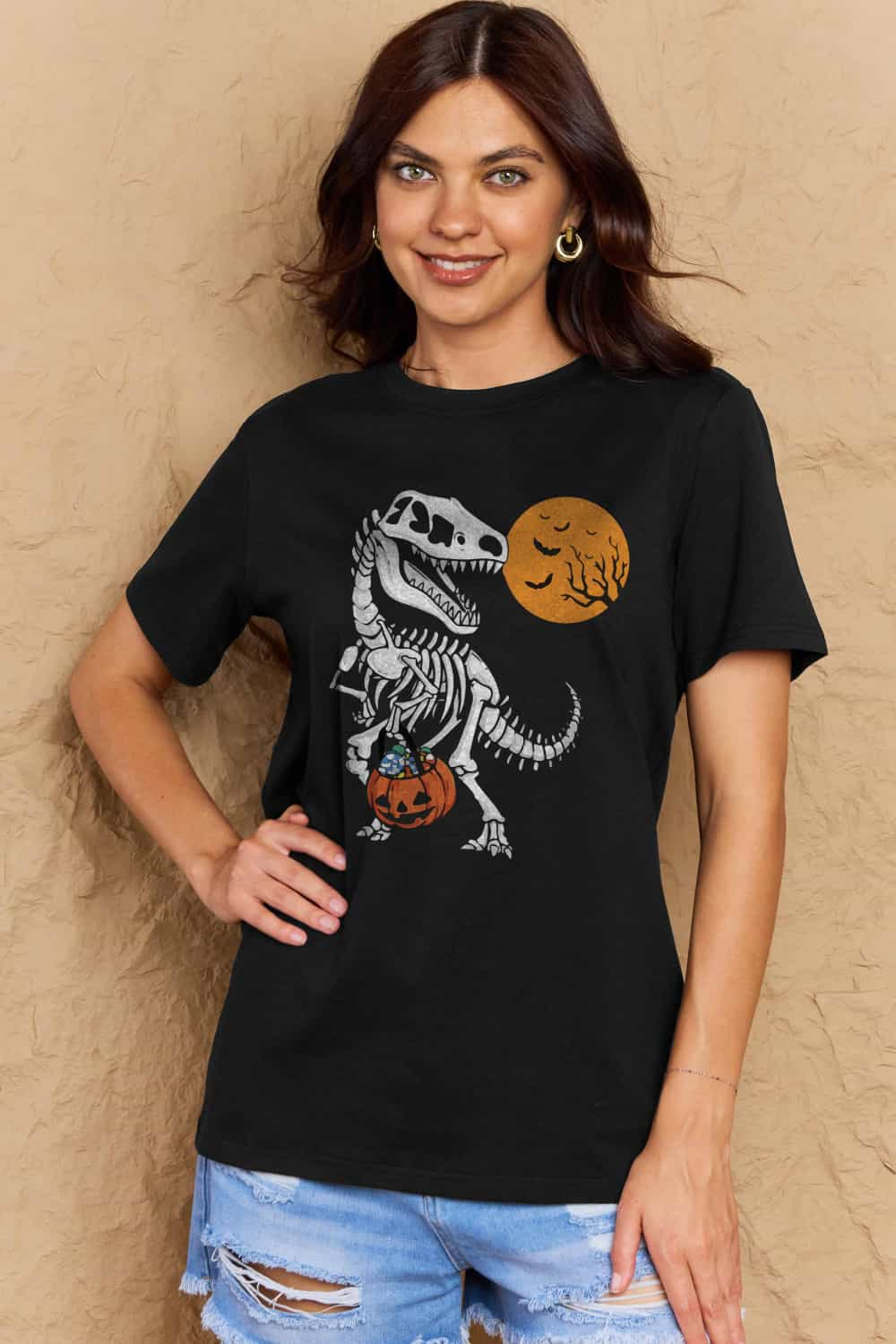 Simply Love Full Size Dinosaur Skeleton Graphic Cotton Tee BLUE ZONE PLANET