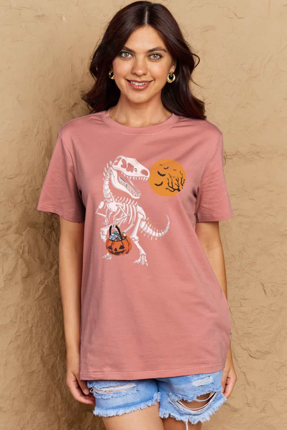 Simply Love Full Size Dinosaur Skeleton Graphic Cotton Tee BLUE ZONE PLANET