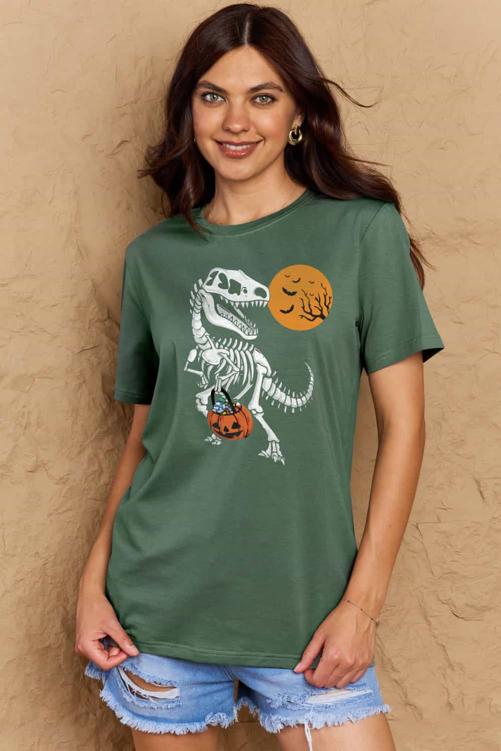 Simply Love Full Size Dinosaur Skeleton Graphic Cotton Tee BLUE ZONE PLANET