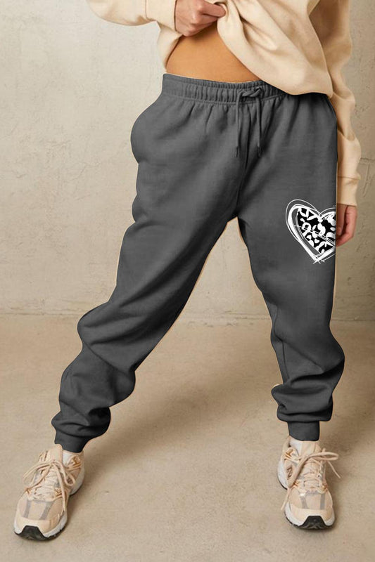 Simply Love Full Size Drawstring Heart Graphic Long Sweatpants BLUE ZONE PLANET