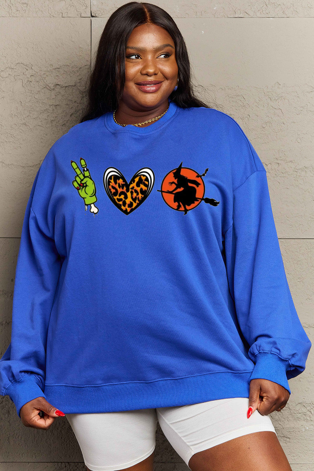 Simply Love Full Size Drop Shoulder Graphic Sweatshirt BLUE ZONE PLANET