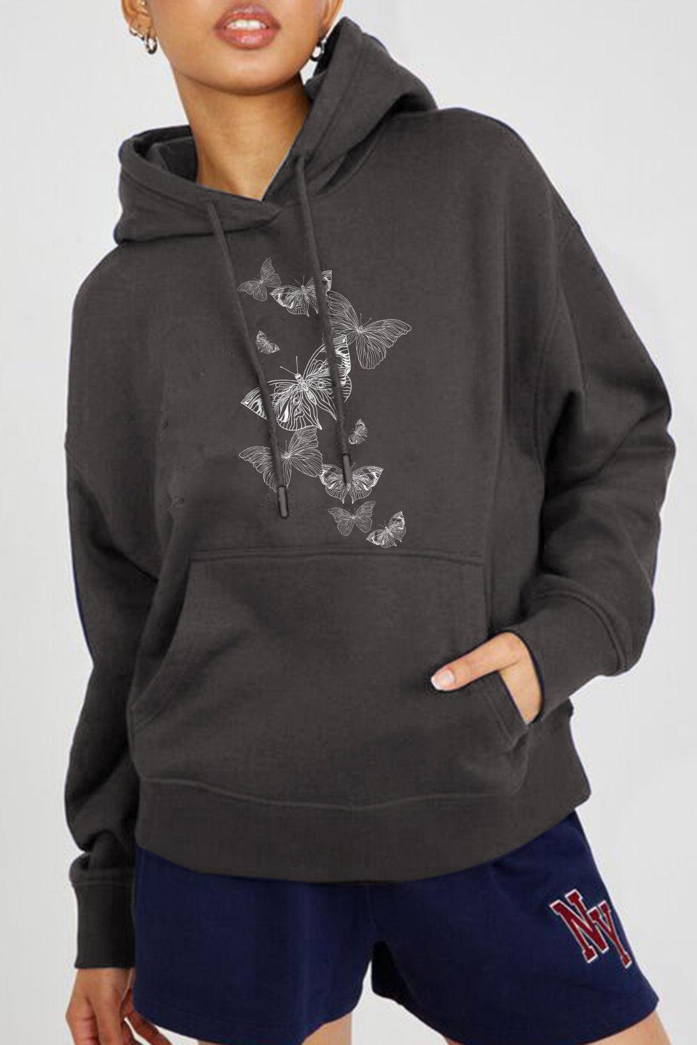 Simply Love Full Size Dropped Shoulder Butterfly Graphic Hoodie BLUE ZONE PLANET