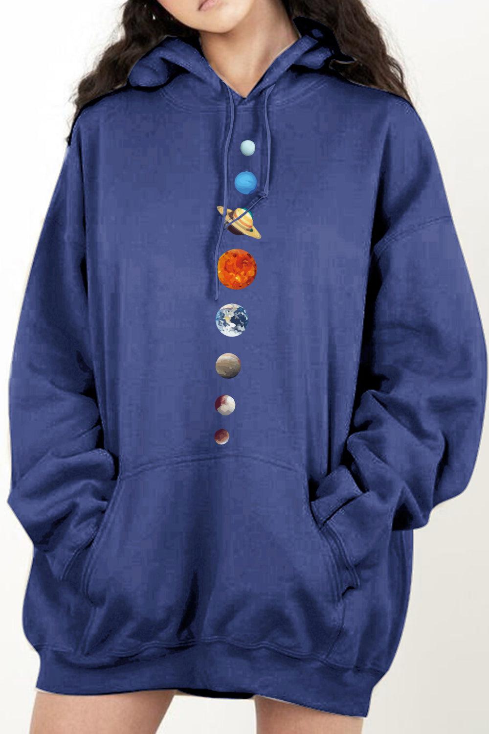 Simply Love Full Size Dropped Shoulder Solar System Graphic Hoodie BLUE ZONE PLANET