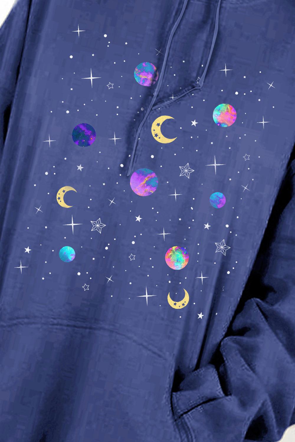 Simply Love Full Size Dropped Shoulder Star & Moon Graphic Hoodie BLUE ZONE PLANET