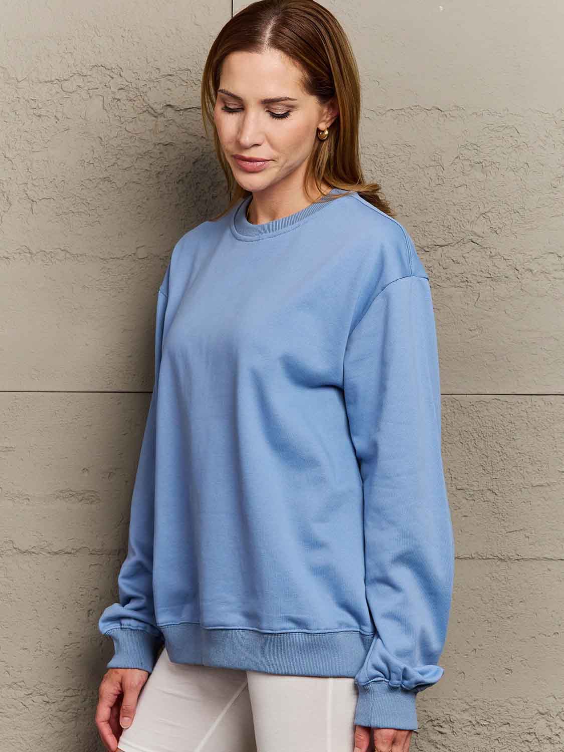 Simply Love Full Size Dropped Shoulder Sweatshirt BLUE ZONE PLANET