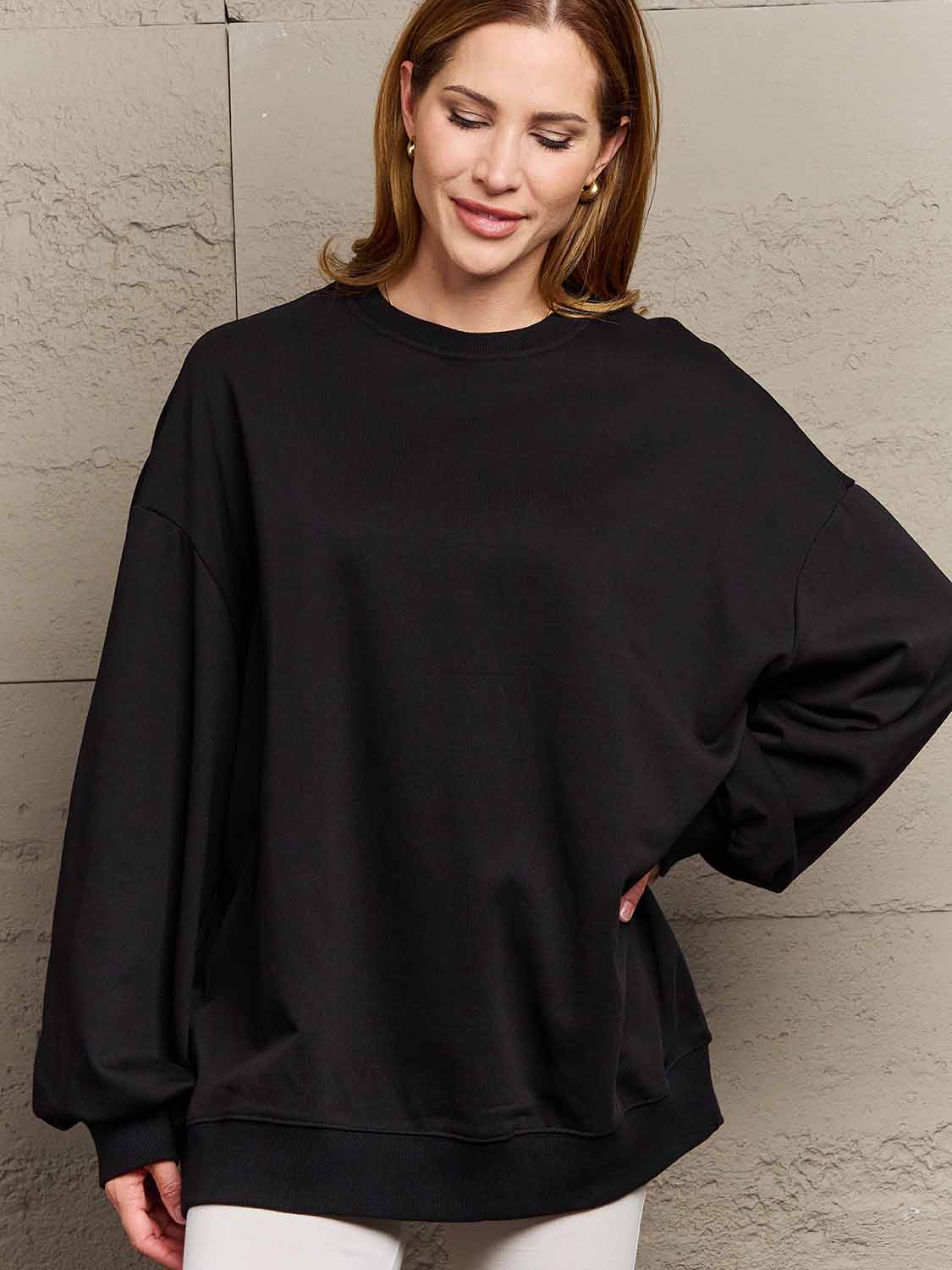 Simply Love Full Size Dropped Shoulder Sweatshirt BLUE ZONE PLANET