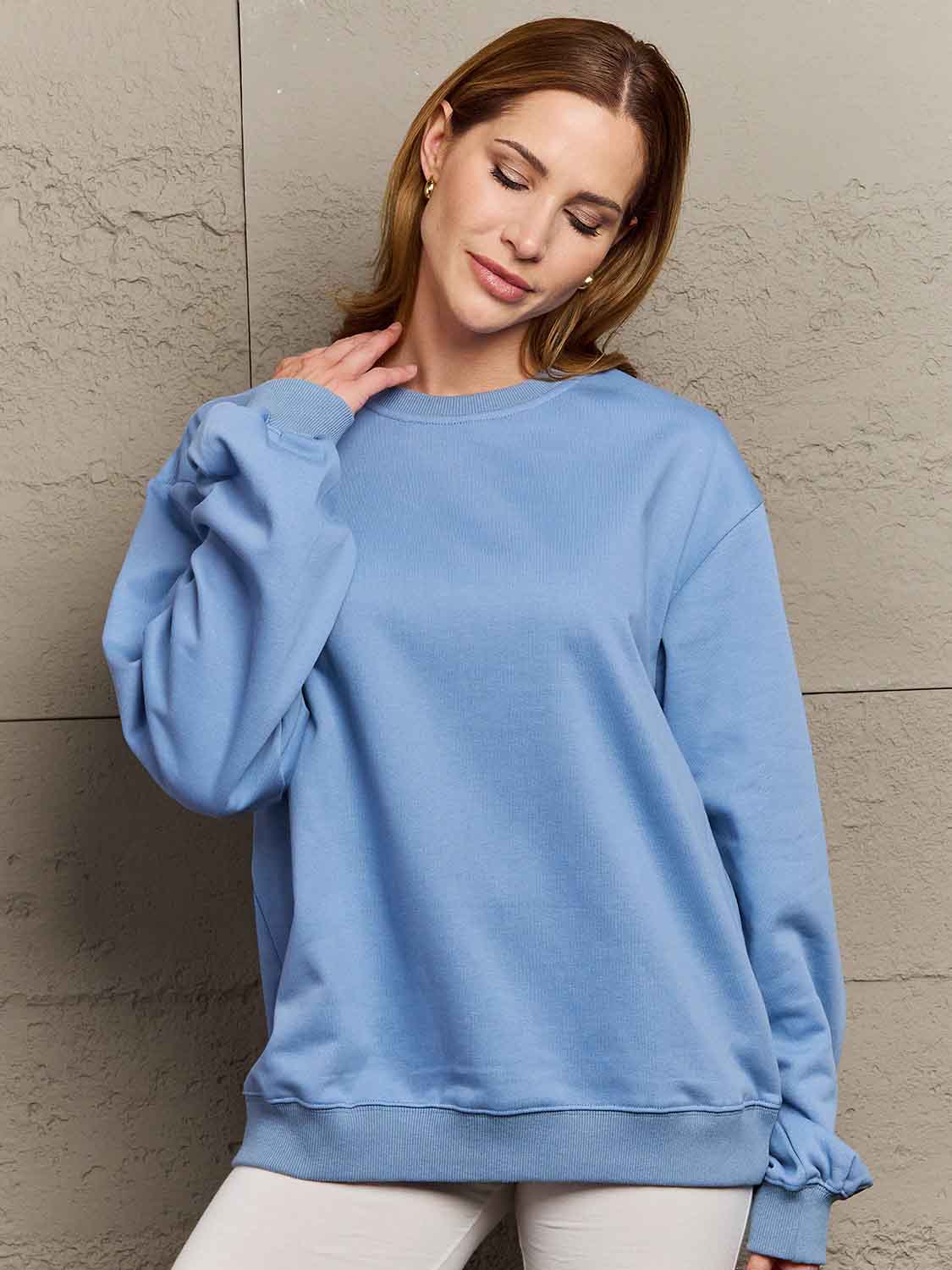 Simply Love Full Size Dropped Shoulder Sweatshirt BLUE ZONE PLANET