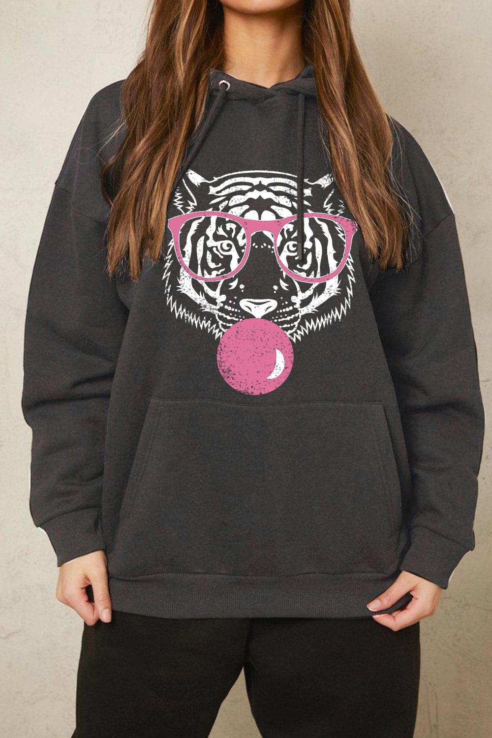 Simply Love Full Size Dropped Shoulder Tiger Graphic Hoodie BLUE ZONE PLANET