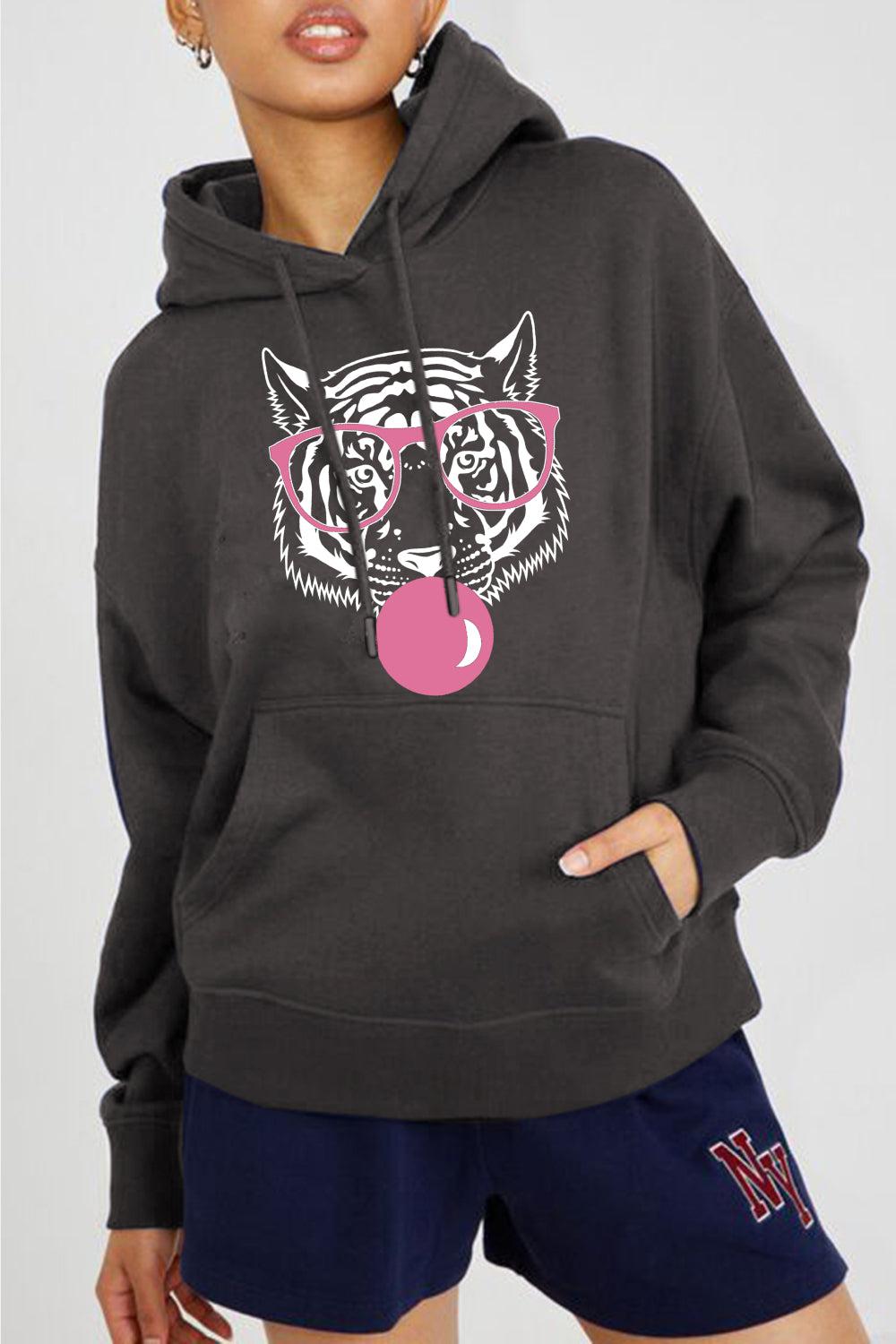 Simply Love Full Size Dropped Shoulder Tiger Graphic Hoodie BLUE ZONE PLANET