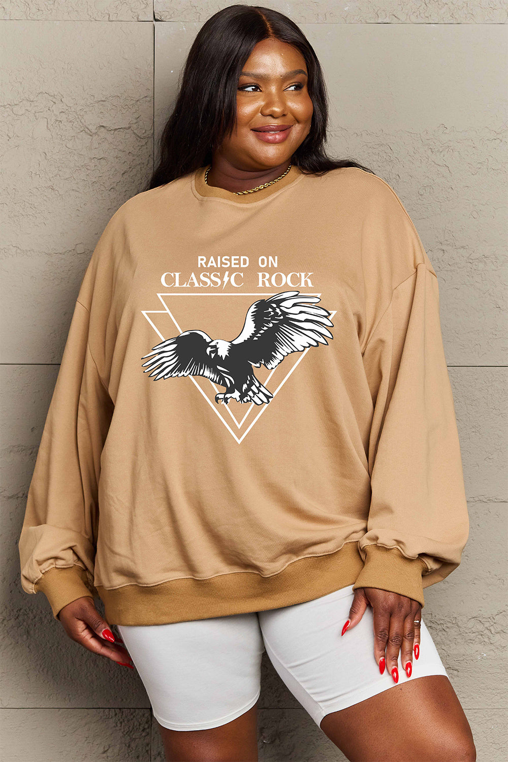 Simply Love Full Size Eagle Graphic Drop Shoulder Sweatshirt BLUE ZONE PLANET