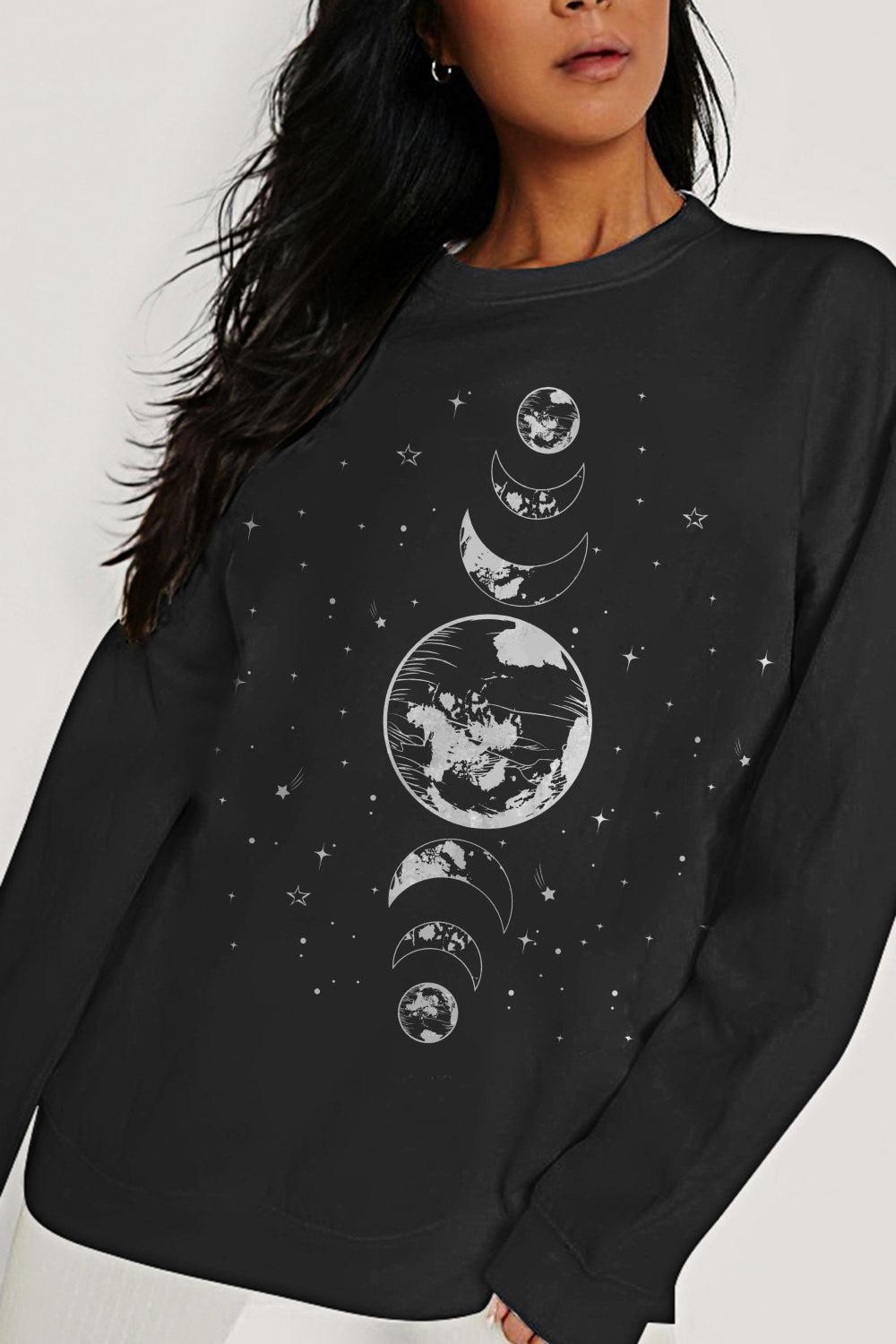 Simply Love Full Size Earth & Moon Graphic Sweatshirt BLUE ZONE PLANET