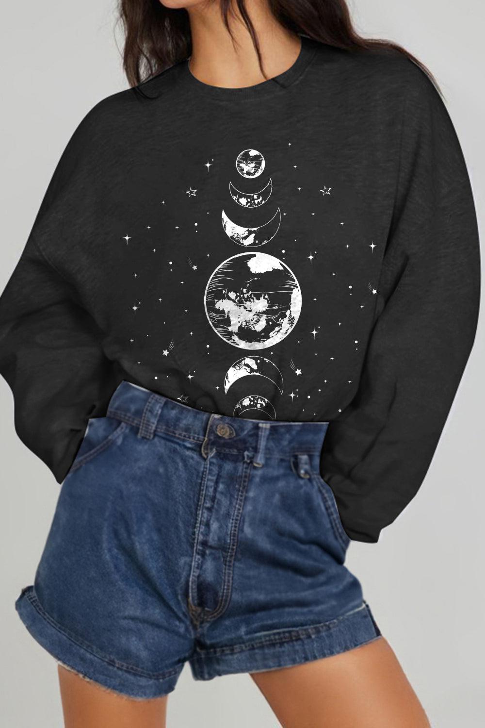 Simply Love Full Size Earth & Moon Graphic Sweatshirt BLUE ZONE PLANET