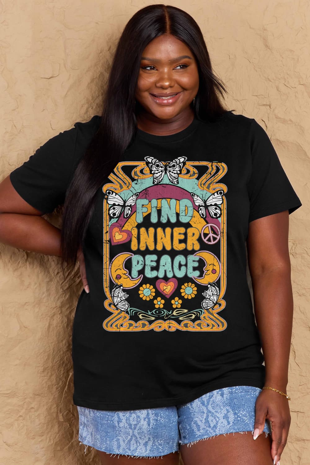 Simply Love Full Size FIND INNER PEACE Graphic Cotton T-Shirt BLUE ZONE PLANET