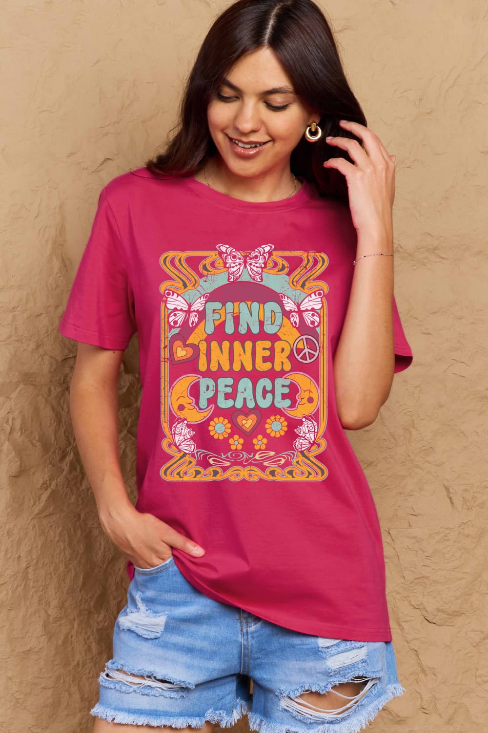 Simply Love Full Size FIND INNER PEACE Graphic Cotton T-Shirt BLUE ZONE PLANET