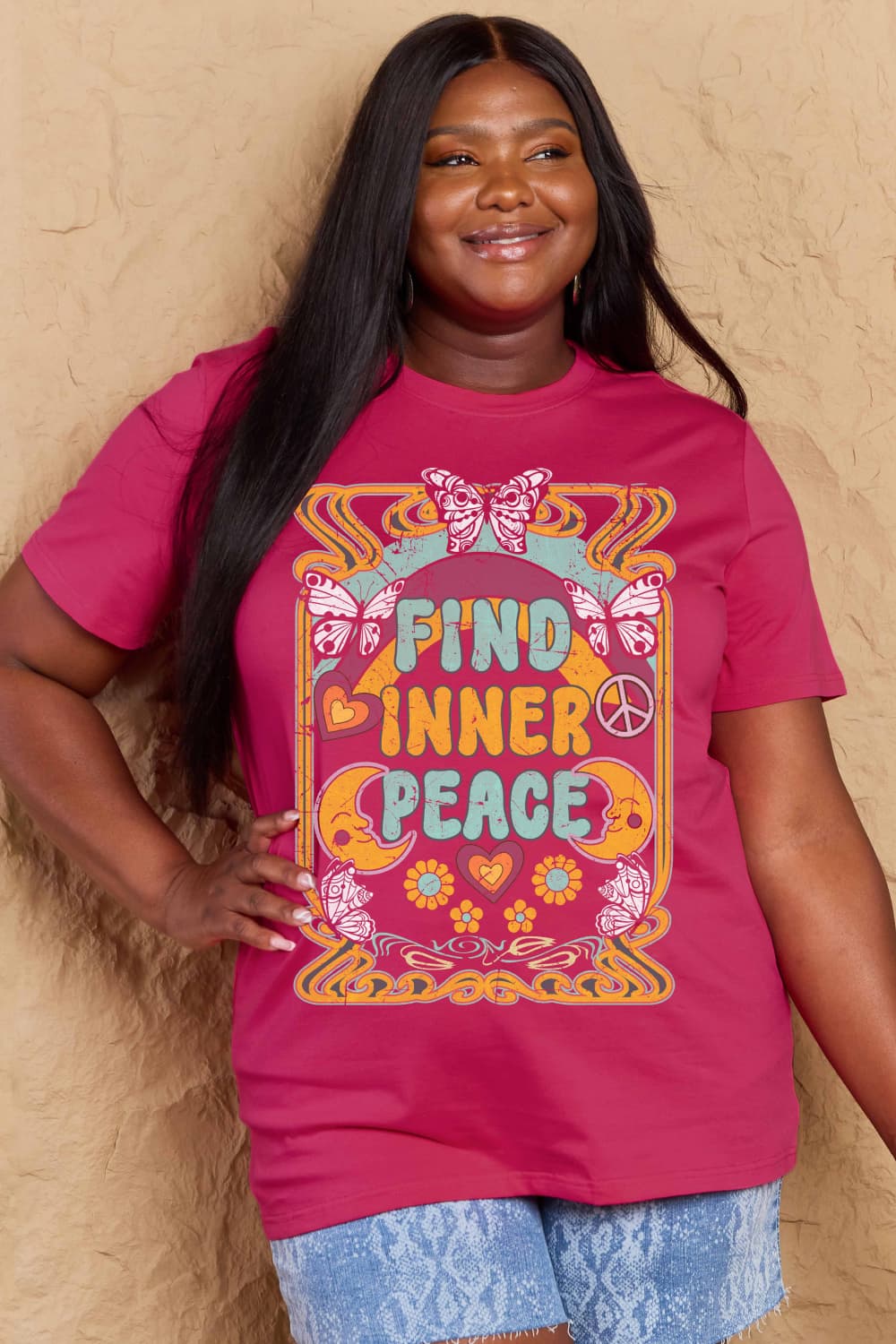 Simply Love Full Size FIND INNER PEACE Graphic Cotton T-Shirt BLUE ZONE PLANET