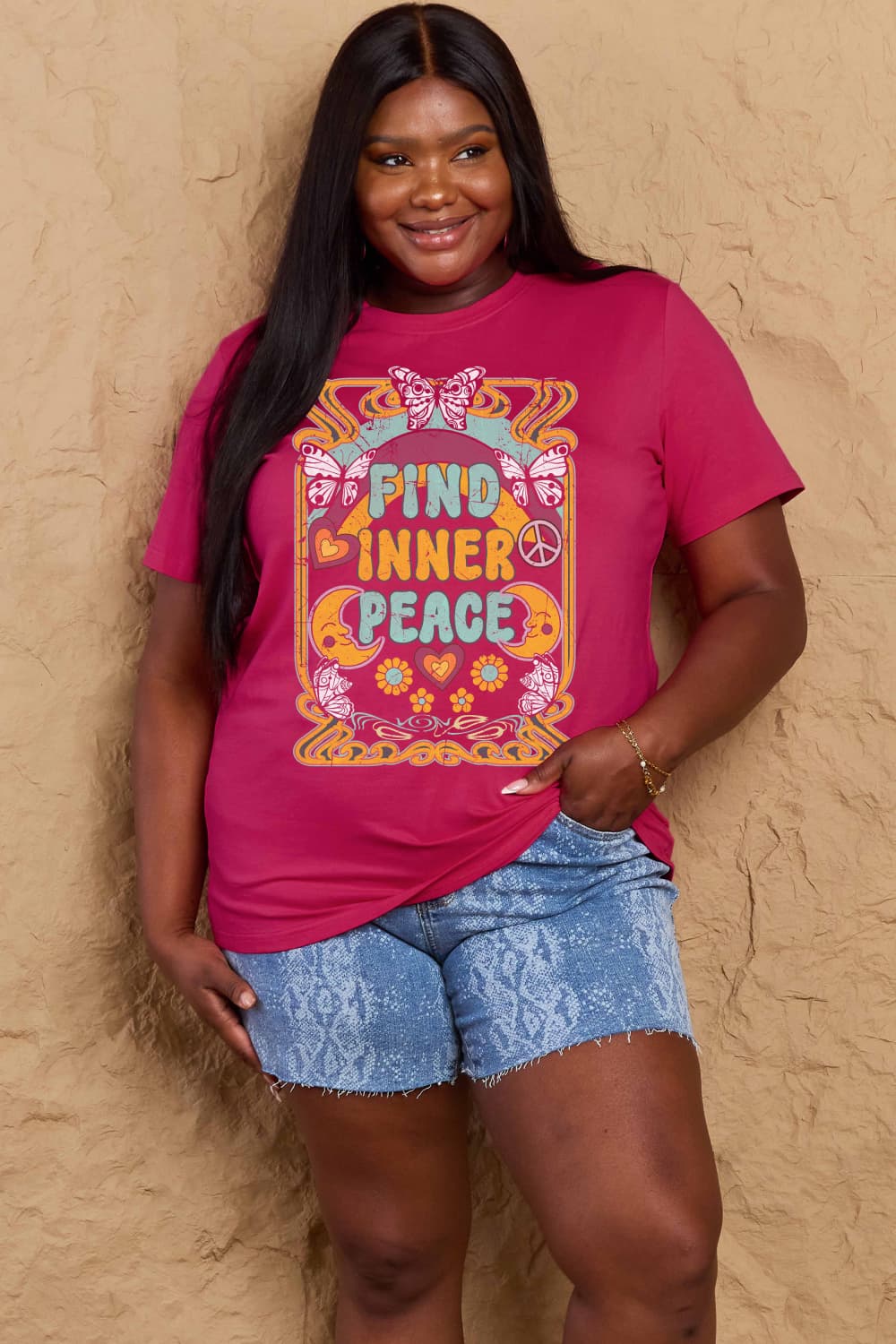 Simply Love Full Size FIND INNER PEACE Graphic Cotton T-Shirt BLUE ZONE PLANET