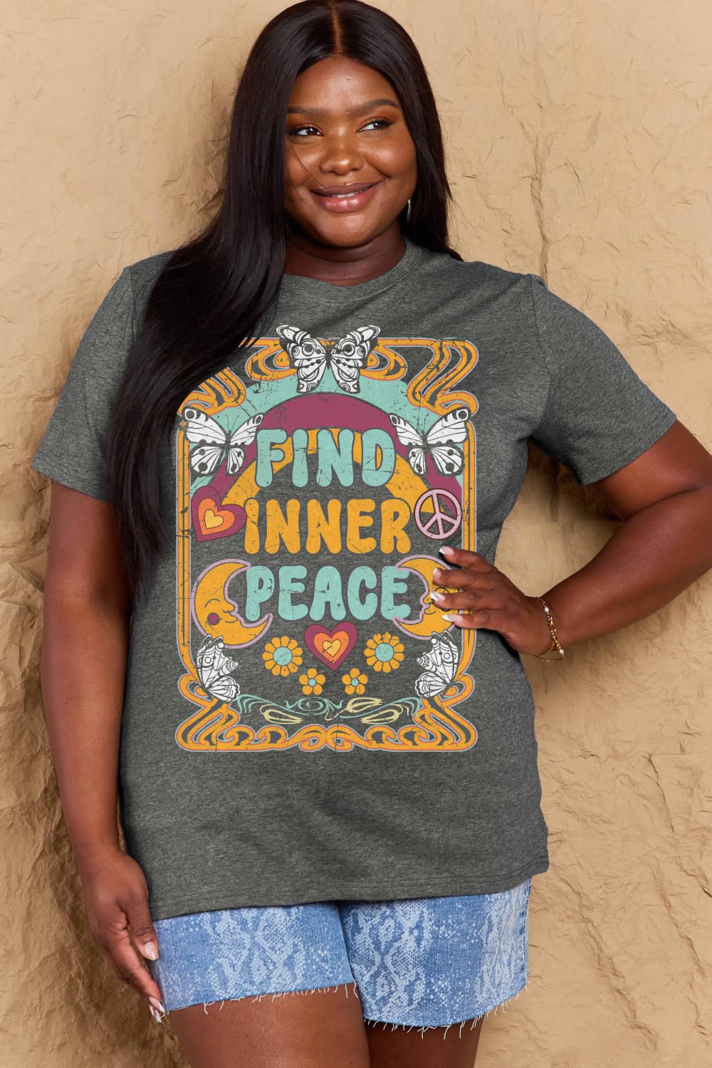 Simply Love Full Size FIND INNER PEACE Graphic Cotton T-Shirt BLUE ZONE PLANET