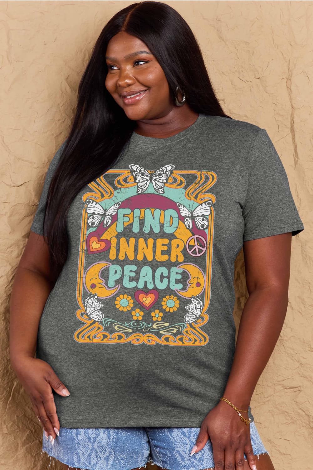 Simply Love Full Size FIND INNER PEACE Graphic Cotton T-Shirt BLUE ZONE PLANET