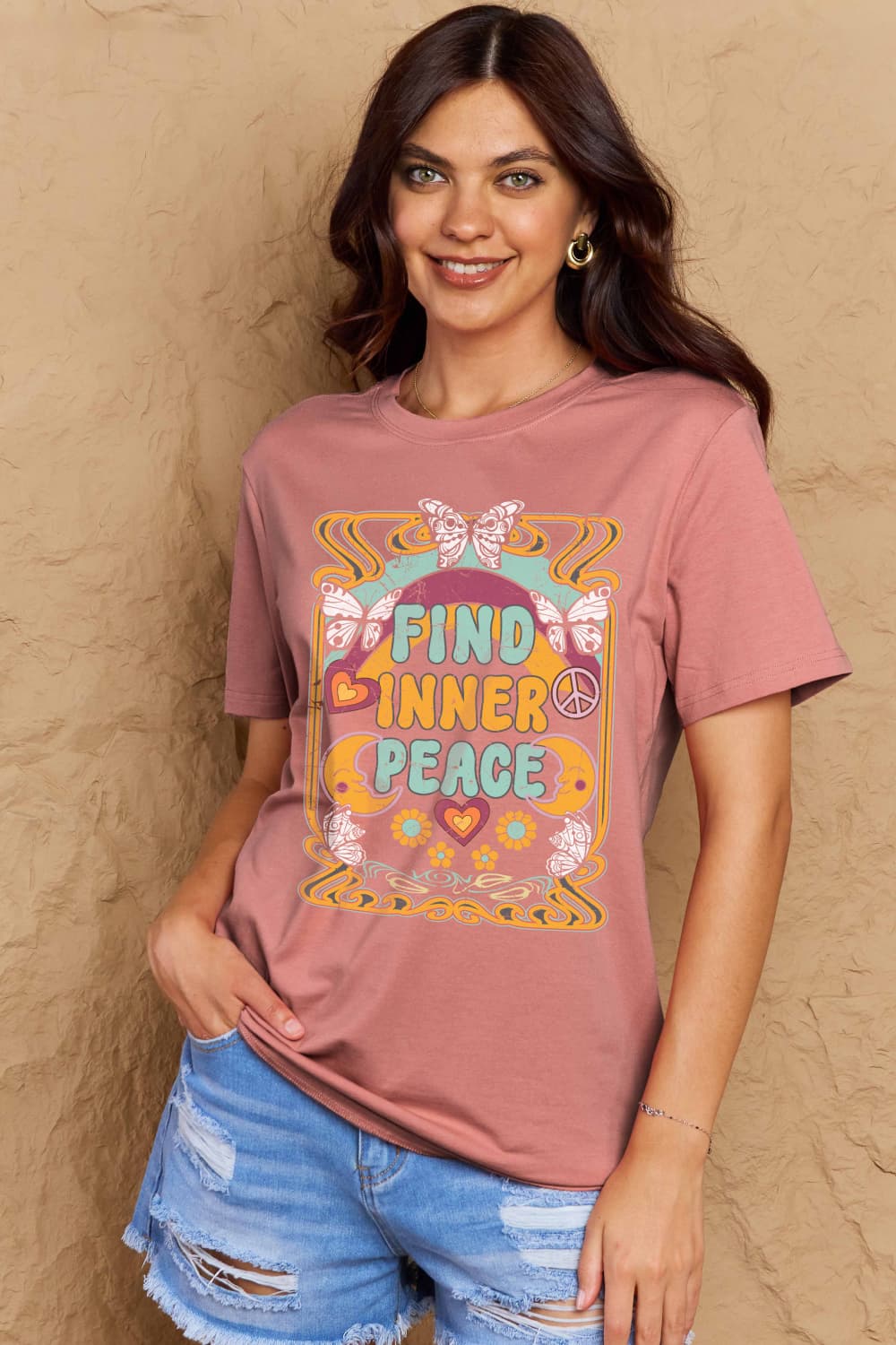 Simply Love Full Size FIND INNER PEACE Graphic Cotton T-Shirt BLUE ZONE PLANET