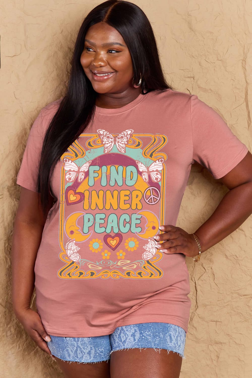 Simply Love Full Size FIND INNER PEACE Graphic Cotton T-Shirt BLUE ZONE PLANET