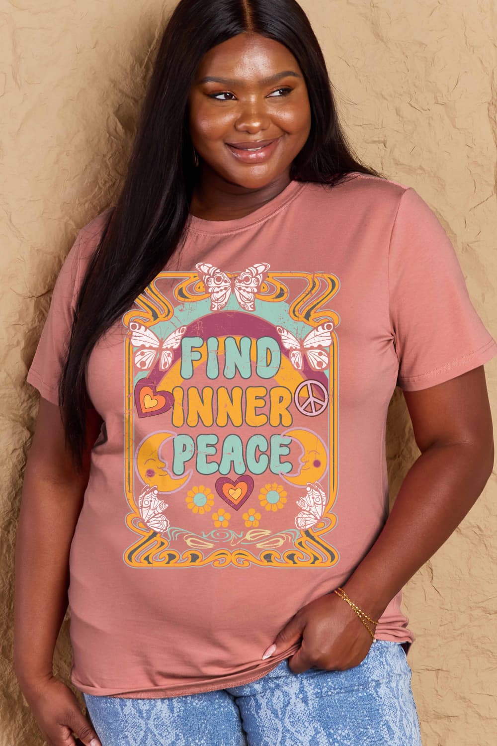 Simply Love Full Size FIND INNER PEACE Graphic Cotton T-Shirt BLUE ZONE PLANET