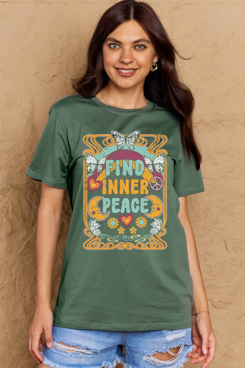 Simply Love Full Size FIND INNER PEACE Graphic Cotton T-Shirt BLUE ZONE PLANET