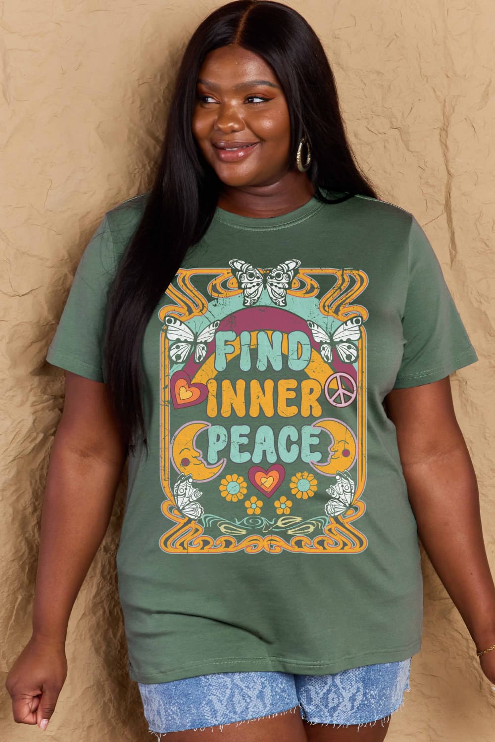 Simply Love Full Size FIND INNER PEACE Graphic Cotton T-Shirt BLUE ZONE PLANET