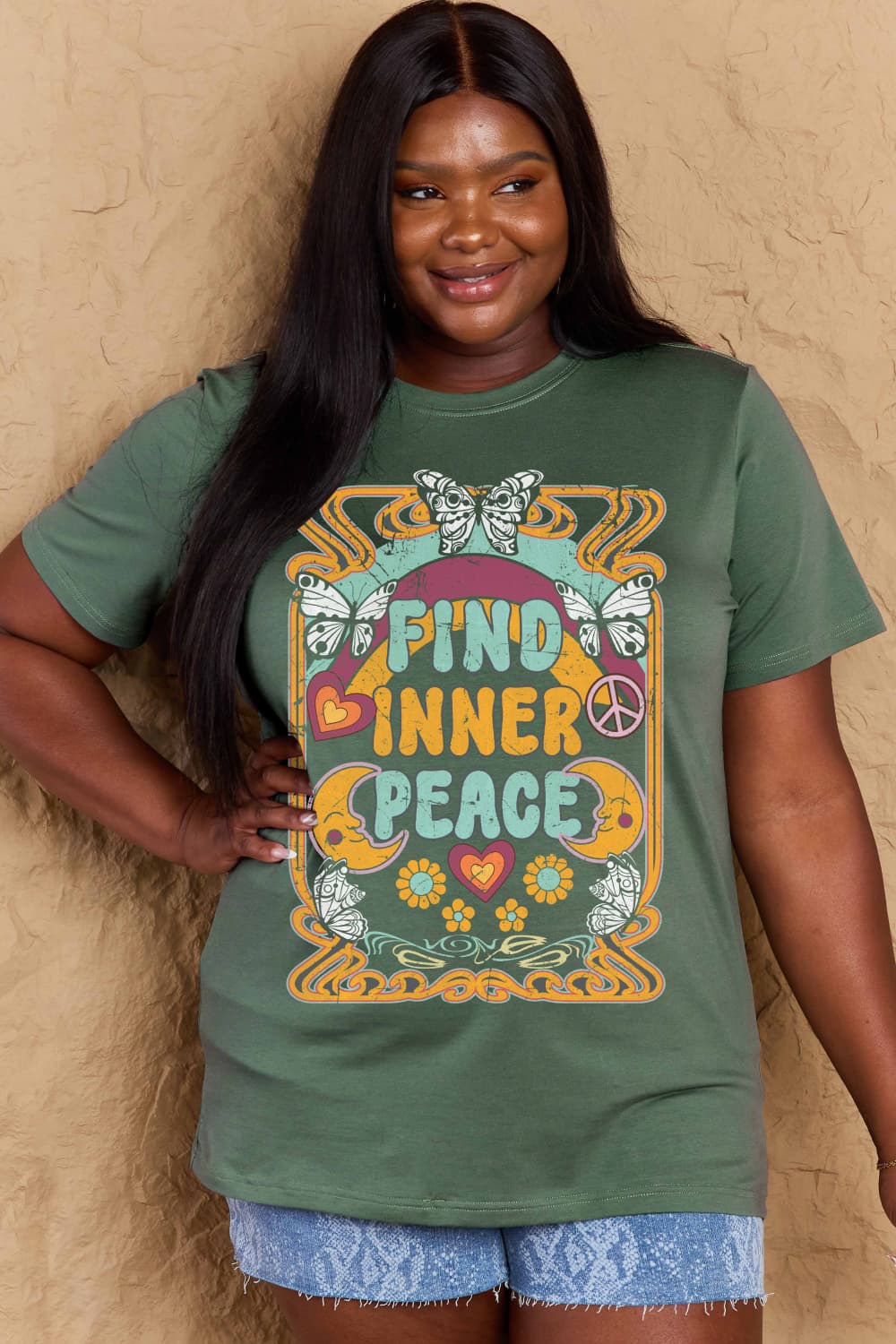 Simply Love Full Size FIND INNER PEACE Graphic Cotton T-Shirt BLUE ZONE PLANET