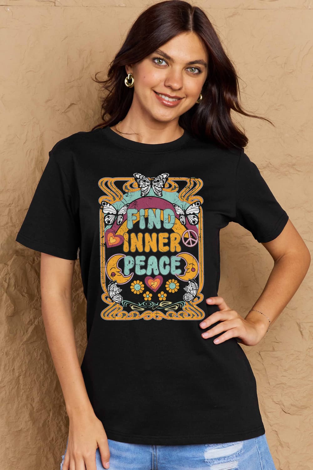 Simply Love Full Size FIND INNER PEACE Graphic Cotton T-Shirt BLUE ZONE PLANET