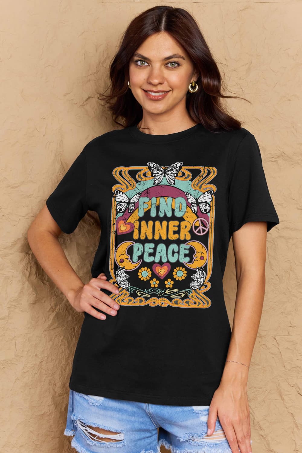 Simply Love Full Size FIND INNER PEACE Graphic Cotton T-Shirt BLUE ZONE PLANET