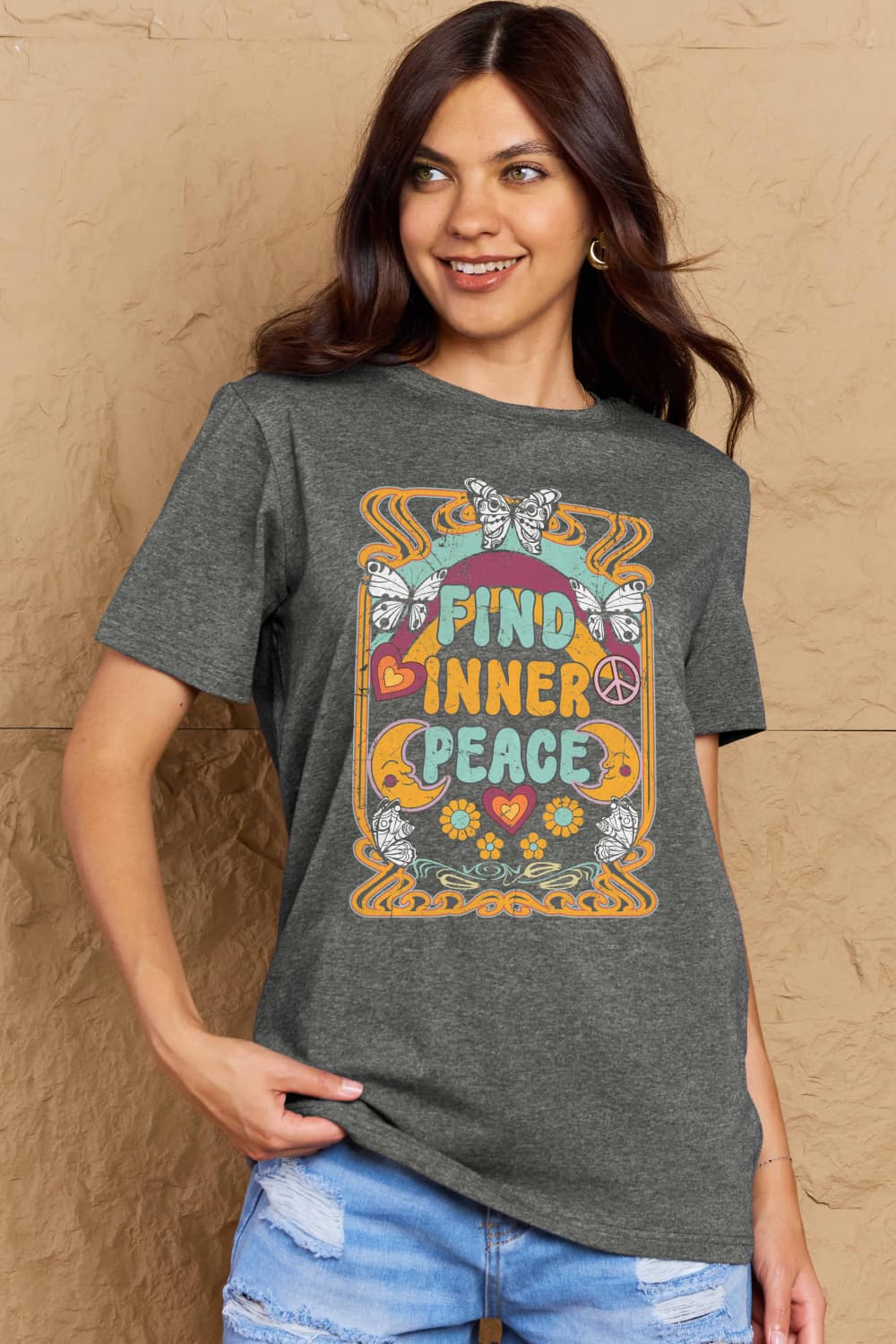 Simply Love Full Size FIND INNER PEACE Graphic Cotton T-Shirt BLUE ZONE PLANET