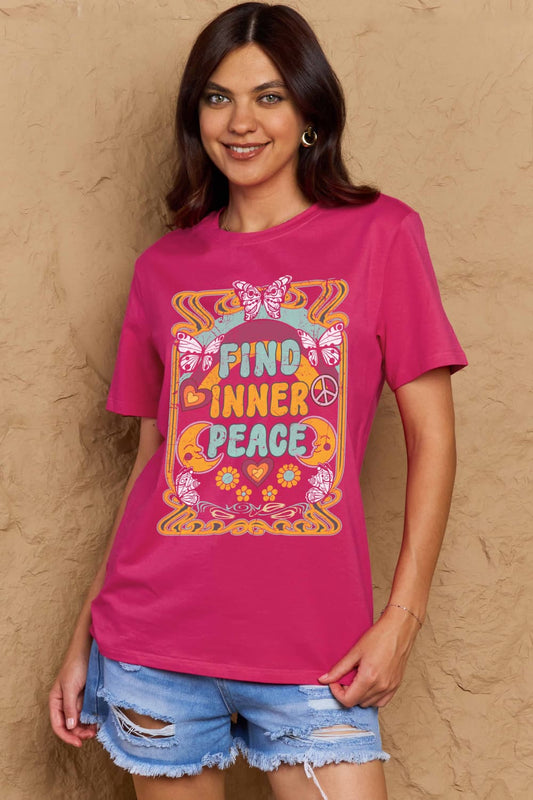 Simply Love Full Size FIND INNER PEACE Graphic Cotton T-Shirt BLUE ZONE PLANET