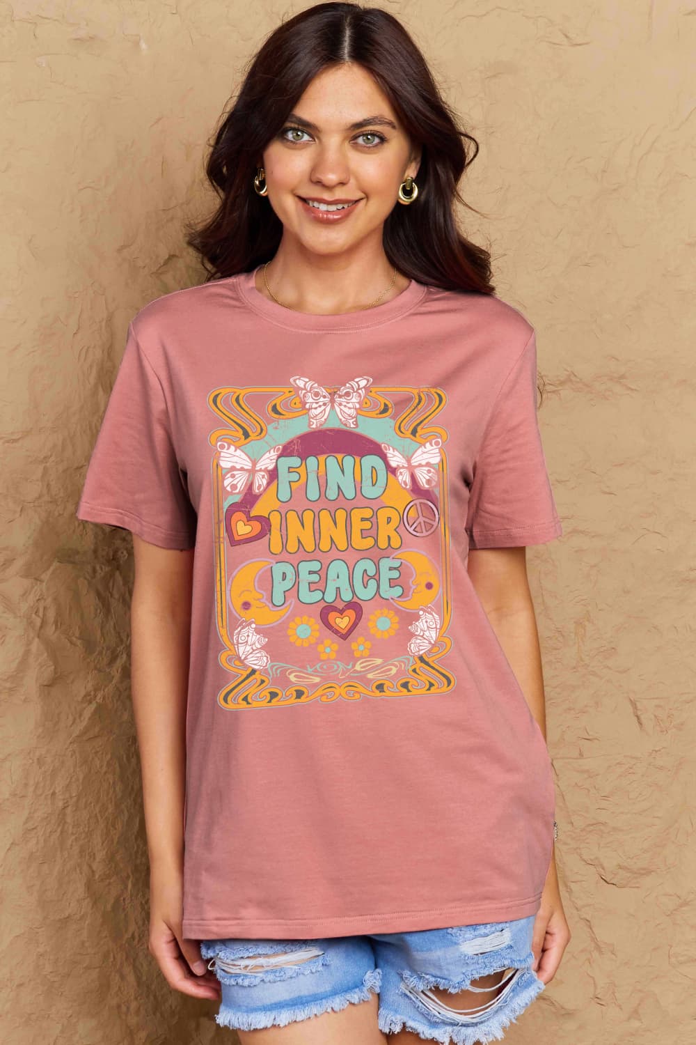 Simply Love Full Size FIND INNER PEACE Graphic Cotton T-Shirt BLUE ZONE PLANET