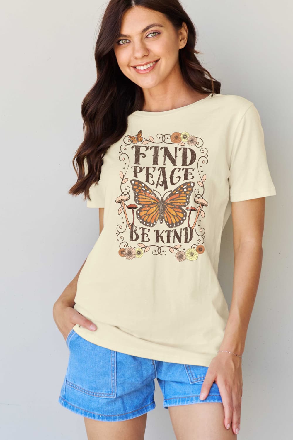 Simply Love Full Size FIND PEACE BE KIND Graphic Cotton T-Shirt BLUE ZONE PLANET