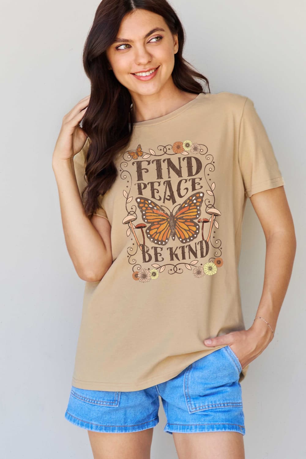 Simply Love Full Size FIND PEACE BE KIND Graphic Cotton T-Shirt BLUE ZONE PLANET