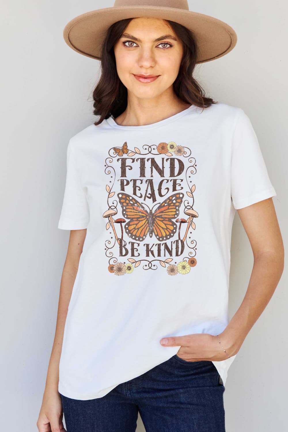 Simply Love Full Size FIND PEACE BE KIND Graphic Cotton T-Shirt BLUE ZONE PLANET