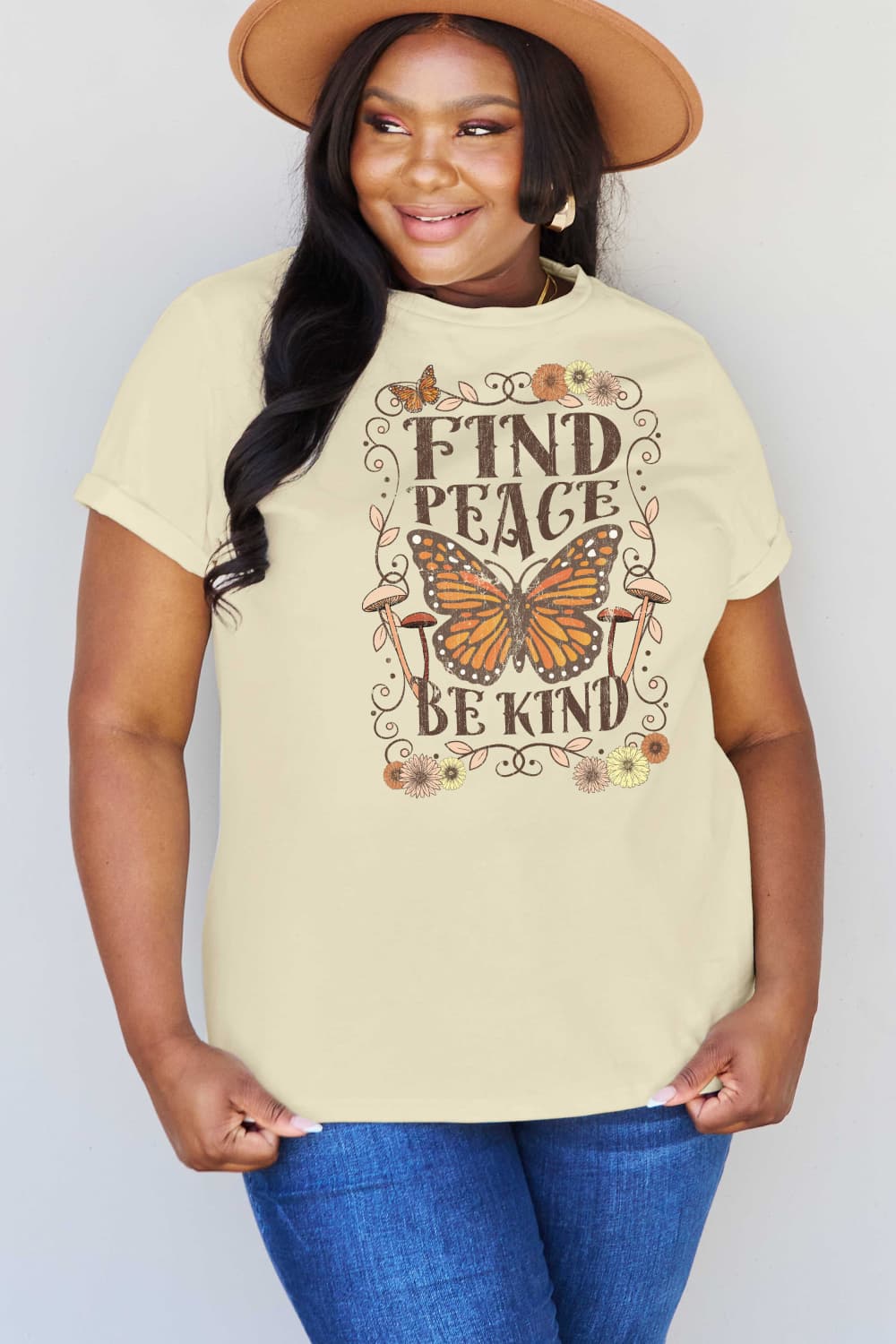 Simply Love Full Size FIND PEACE BE KIND Graphic Cotton T-Shirt BLUE ZONE PLANET