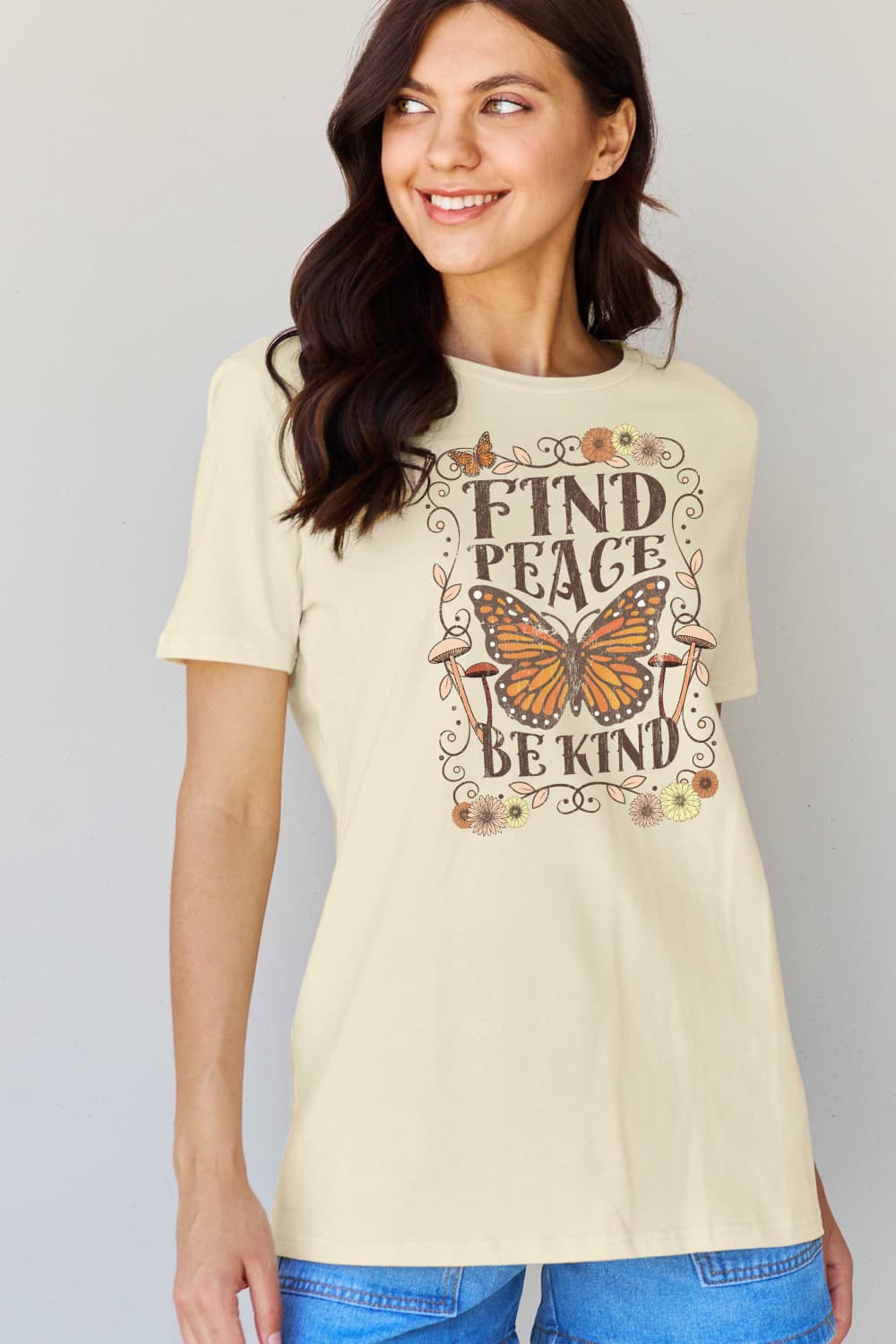 Simply Love Full Size FIND PEACE BE KIND Graphic Cotton T-Shirt BLUE ZONE PLANET