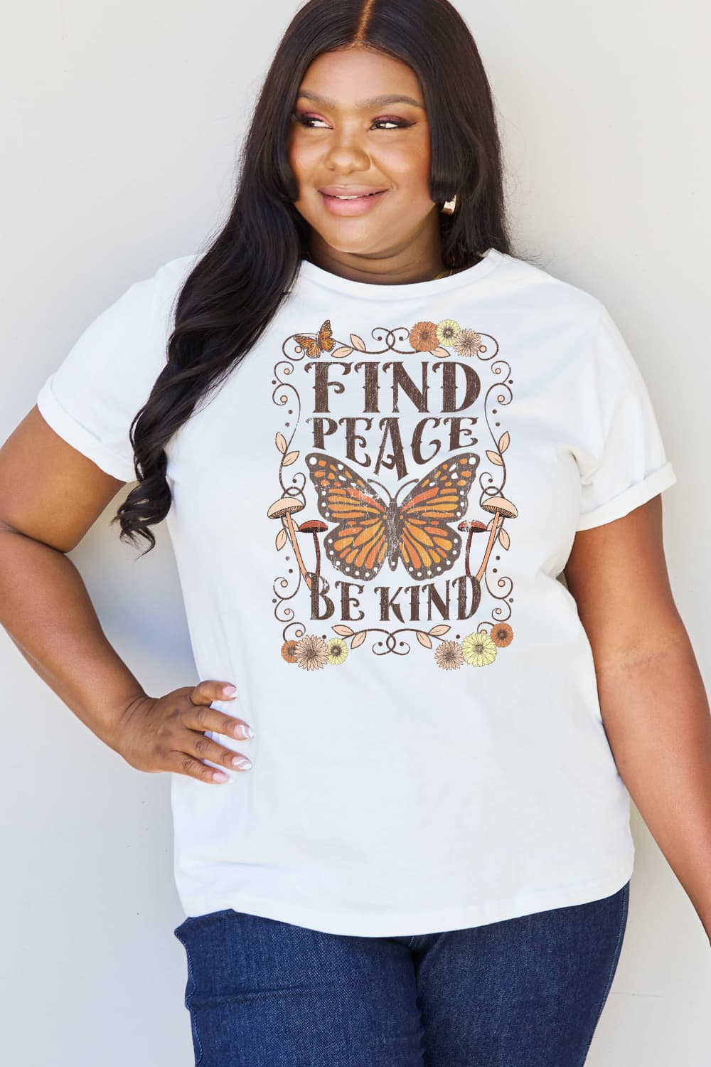 Simply Love Full Size FIND PEACE BE KIND Graphic Cotton T-Shirt BLUE ZONE PLANET