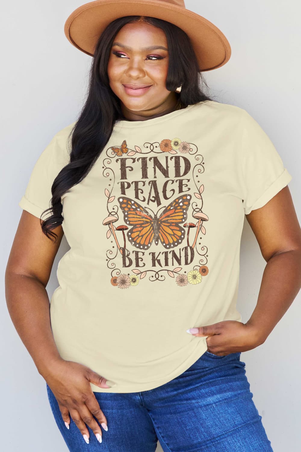 Simply Love Full Size FIND PEACE BE KIND Graphic Cotton T-Shirt BLUE ZONE PLANET