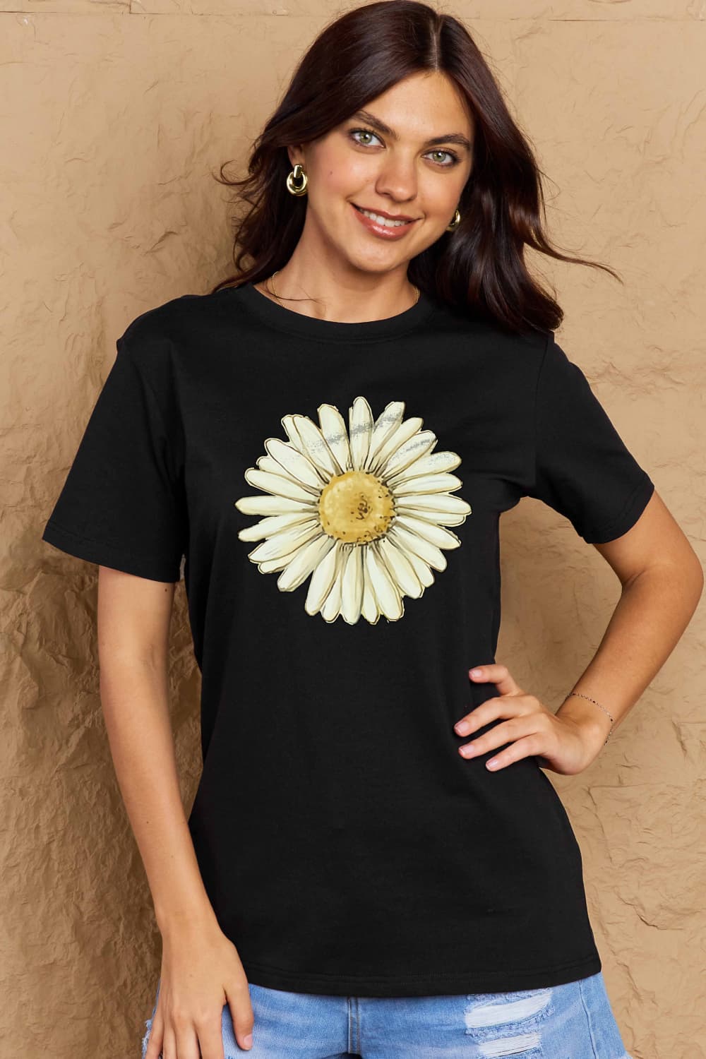 Simply Love Full Size FLOWER Graphic Cotton Tee BLUE ZONE PLANET