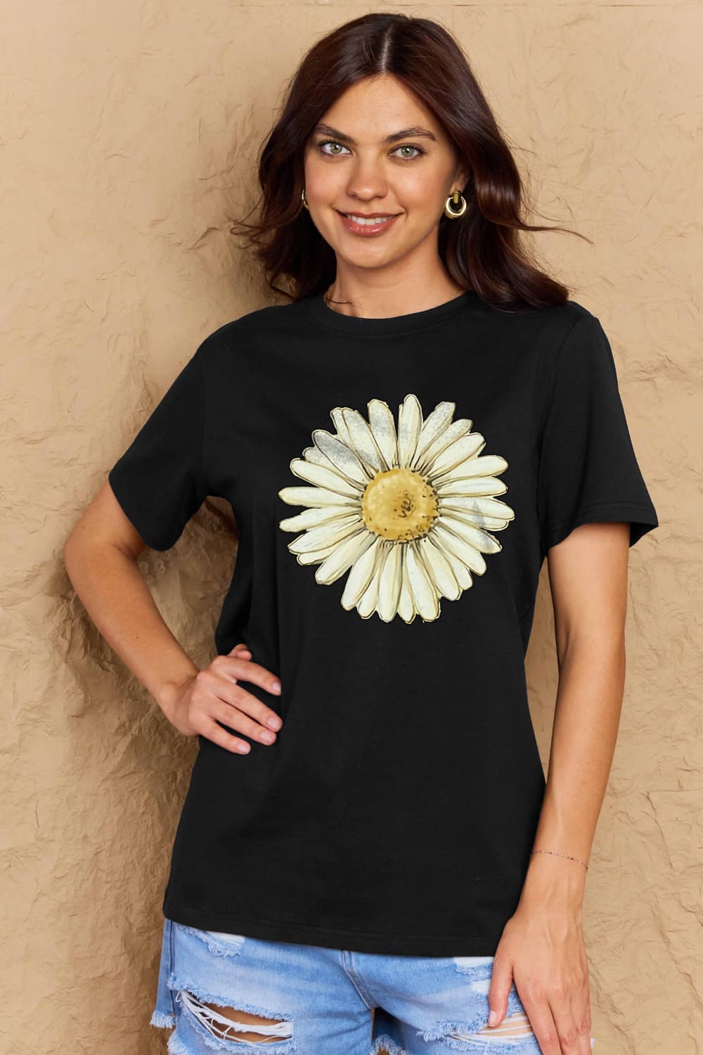 Simply Love Full Size FLOWER Graphic Cotton Tee BLUE ZONE PLANET